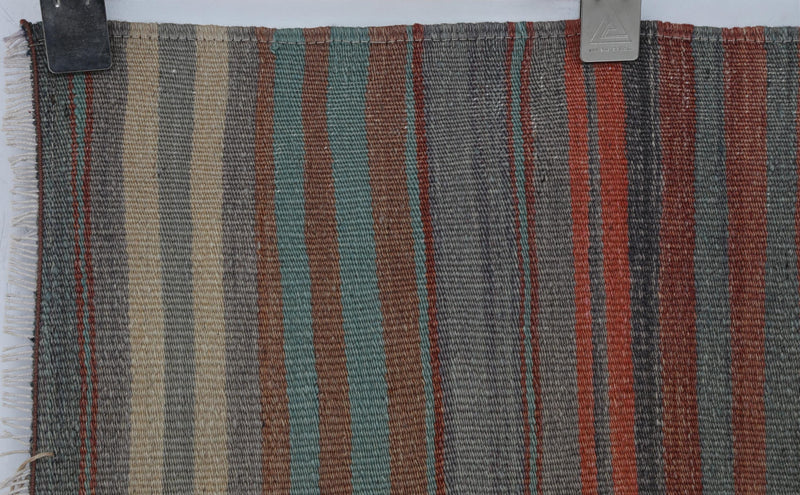 Vintage Turkish Wool Kilim Runner Rug, Multicolor Striped (3x5)
