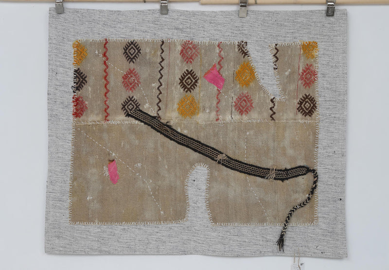 Vintage Turkish Tapestry Rug, Beige Geometric (3'5" x 4'2")