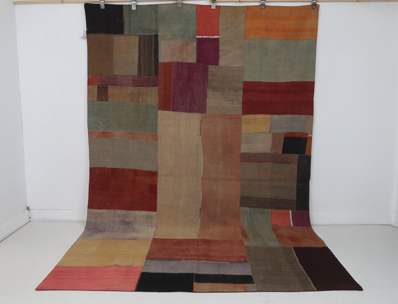 6x9 Vintage Turkish Patchwork Kilim Rug, Multicolor Kilim Curtain, Handwoven Wool Cotton Rug, Rustic Geometric Area Rug
