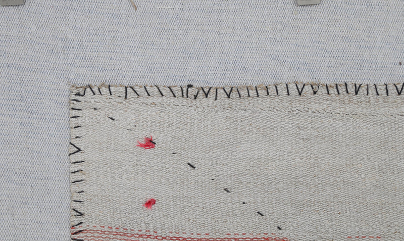 Vintage Turkish Tapestry Rug, Ivory Pink Line Stitched (3'5" x 4'3")