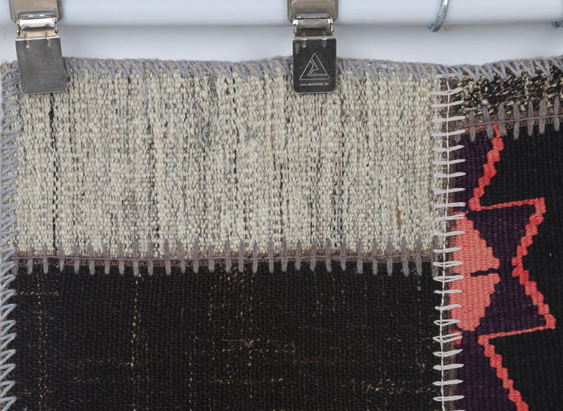 Vintage Turkish Kilim Runner Rug, Brown Black Patchwork (2'2" x 6'2")