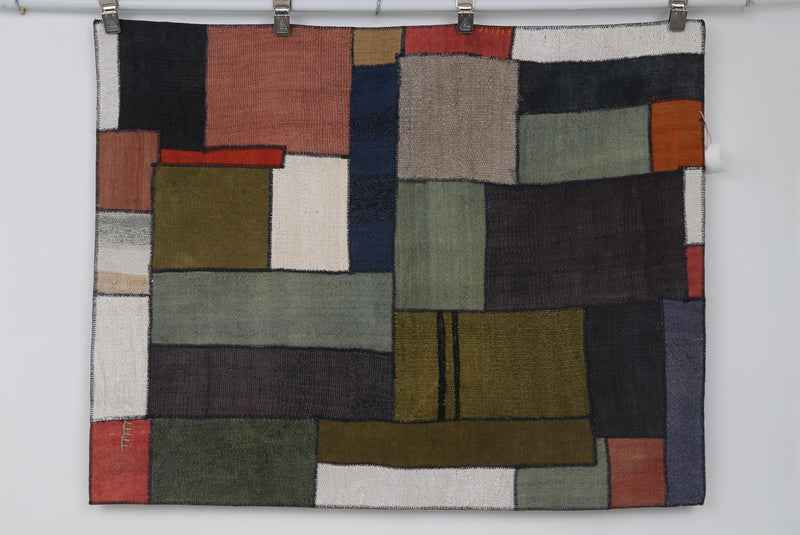 Vintage Turkish Patchwork Tapestry Rug, Abstract Geometric (3'3" x 4'2")